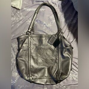 Coach Vintage 19568 Audrey Metallic Silver Leather Shoulder Bag